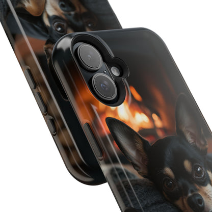 Cozy Chihuahua Fireplace MagSafe iPhone Case – Elegant and Functional Design