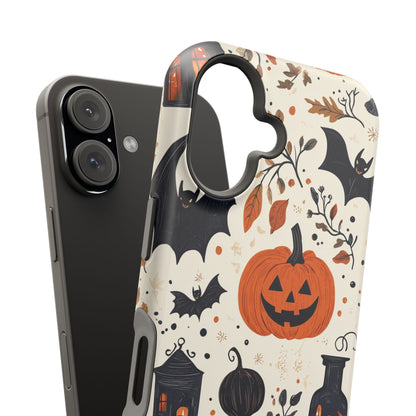 Charming Halloween MagSafe iPhone Case – Pumpkin, Bats, and Spooky Lantern Design