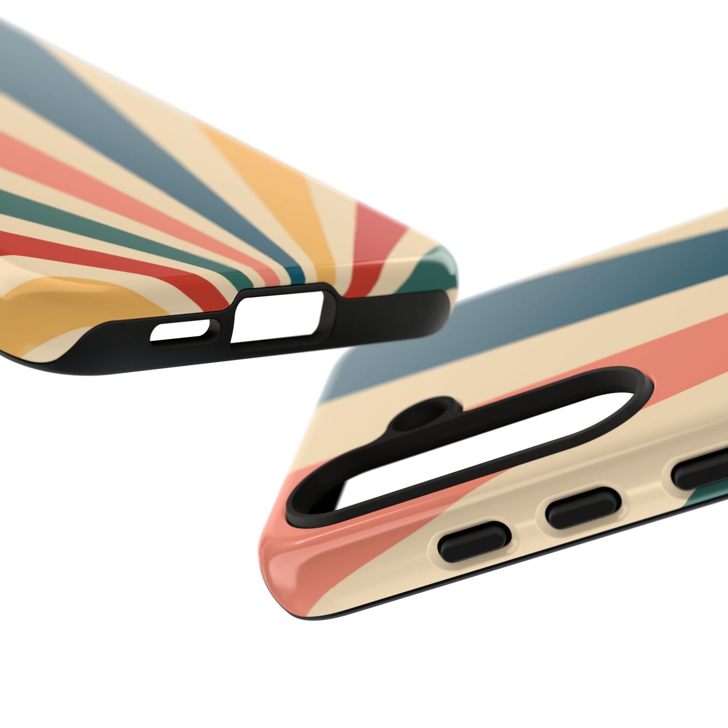 Retro Sunbeam Samsung Galaxy Case – 70s-Inspired Radiating Stripes in Coral, Teal, and Mustard