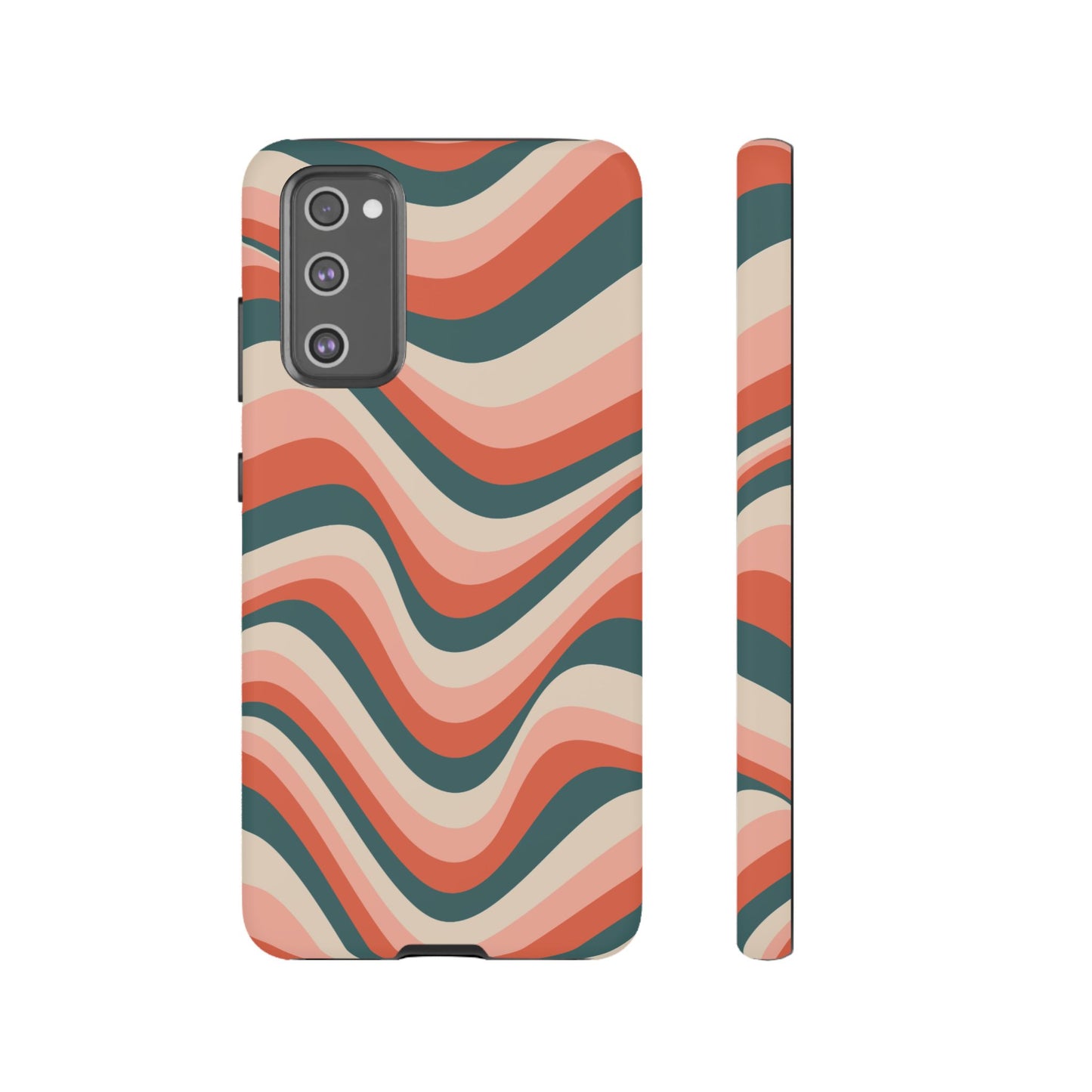 Groovy Waves Samsung Galaxy Case – Retro 70s-Inspired Stripes in Coral, Cream, and Teal