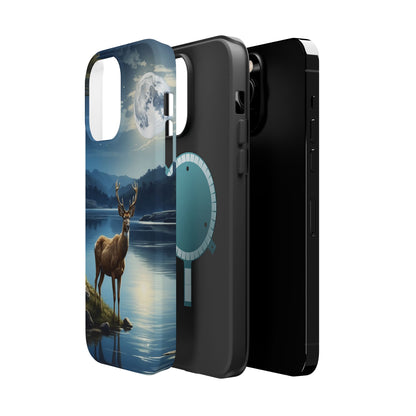 Moonlit Elegance: Stag by the Lake – MagSafe iPhone Case