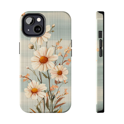 Vintage Plaid & Daisy Floral Tough iPhone Case – Dual-Layer Protection with Retro Flower Design