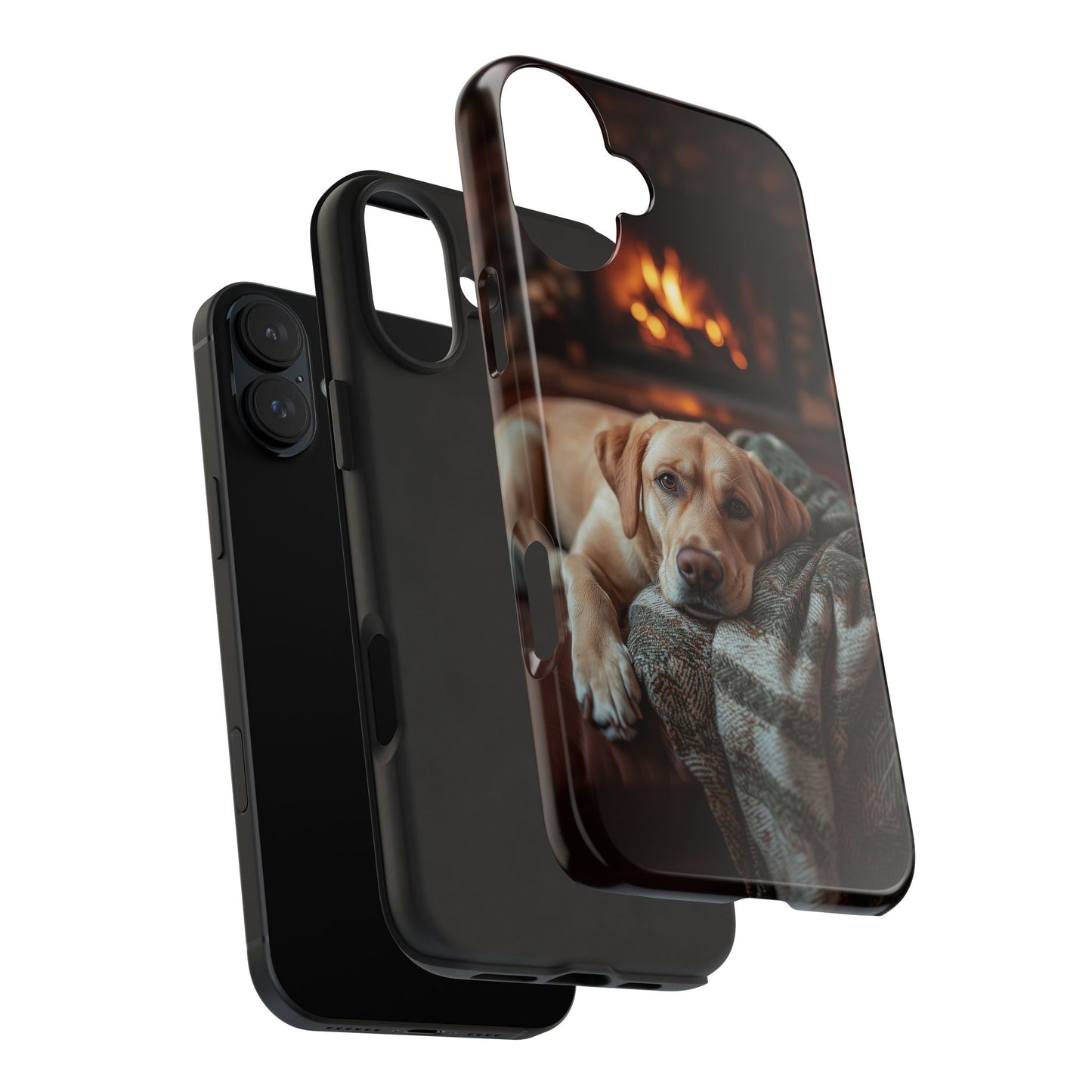 Cozy Labrador by Fireplace iPhone Case – Rustic Cabin Protective Cover