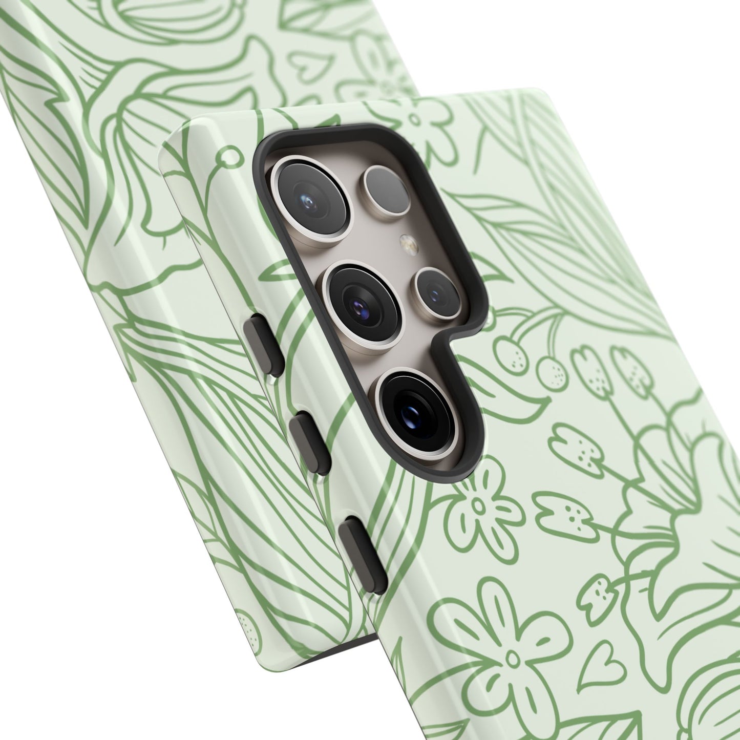 Sage Green Floral Line Art Tough Samsung Galaxy Case – Minimalist Botanical Design with Dual-Layer Protection