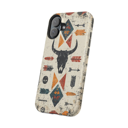 Tribal Bull Skull & Arrows Tough MagSafe iPhone Case – Rustic Western Design, Dual-Layer Protection