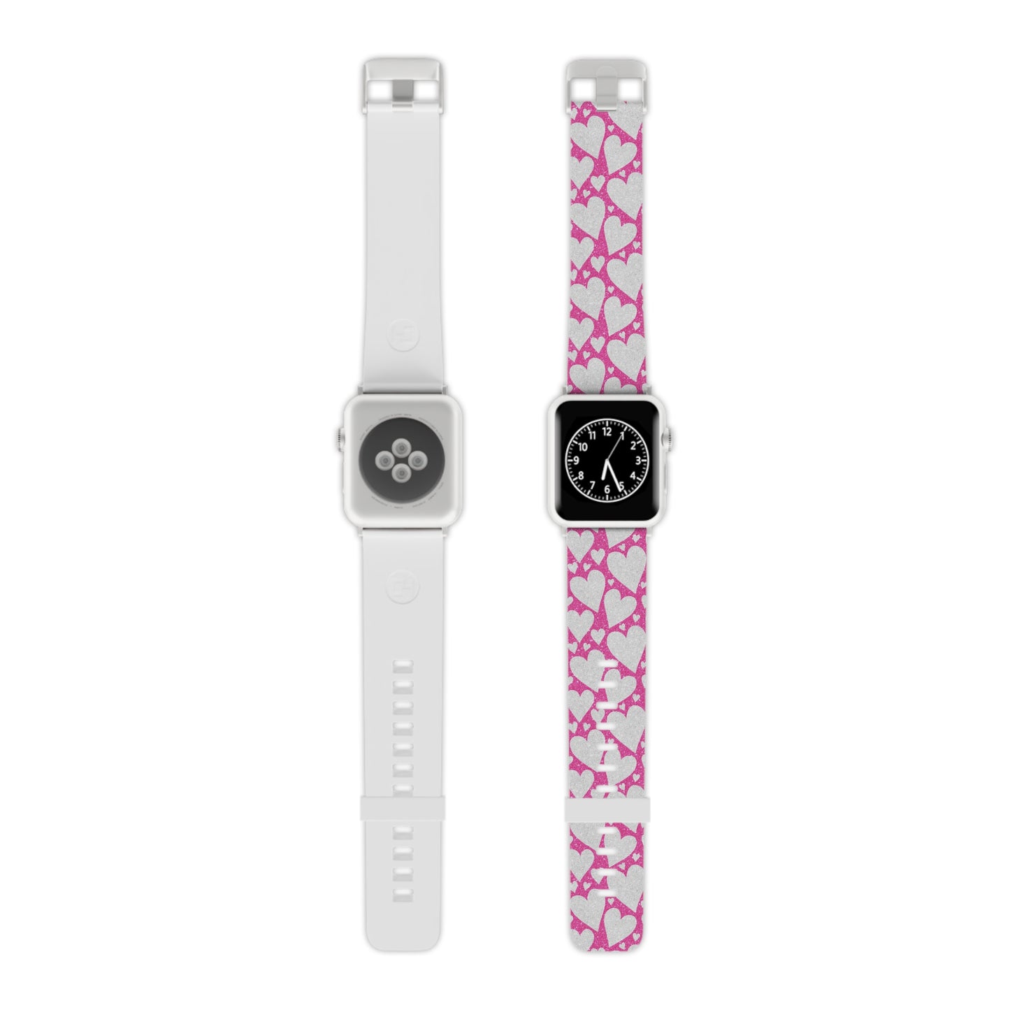 Pink and Silver Glitter Heart Pattern Apple Watch Band