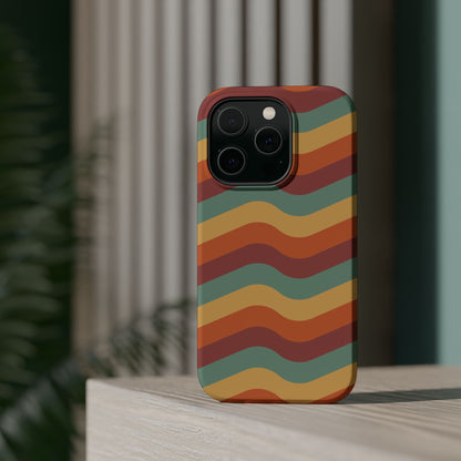 Retro Vibe Wavy Stripes MagSafe iPhone Case – 70s-Inspired in Teal, Orange, and Rust