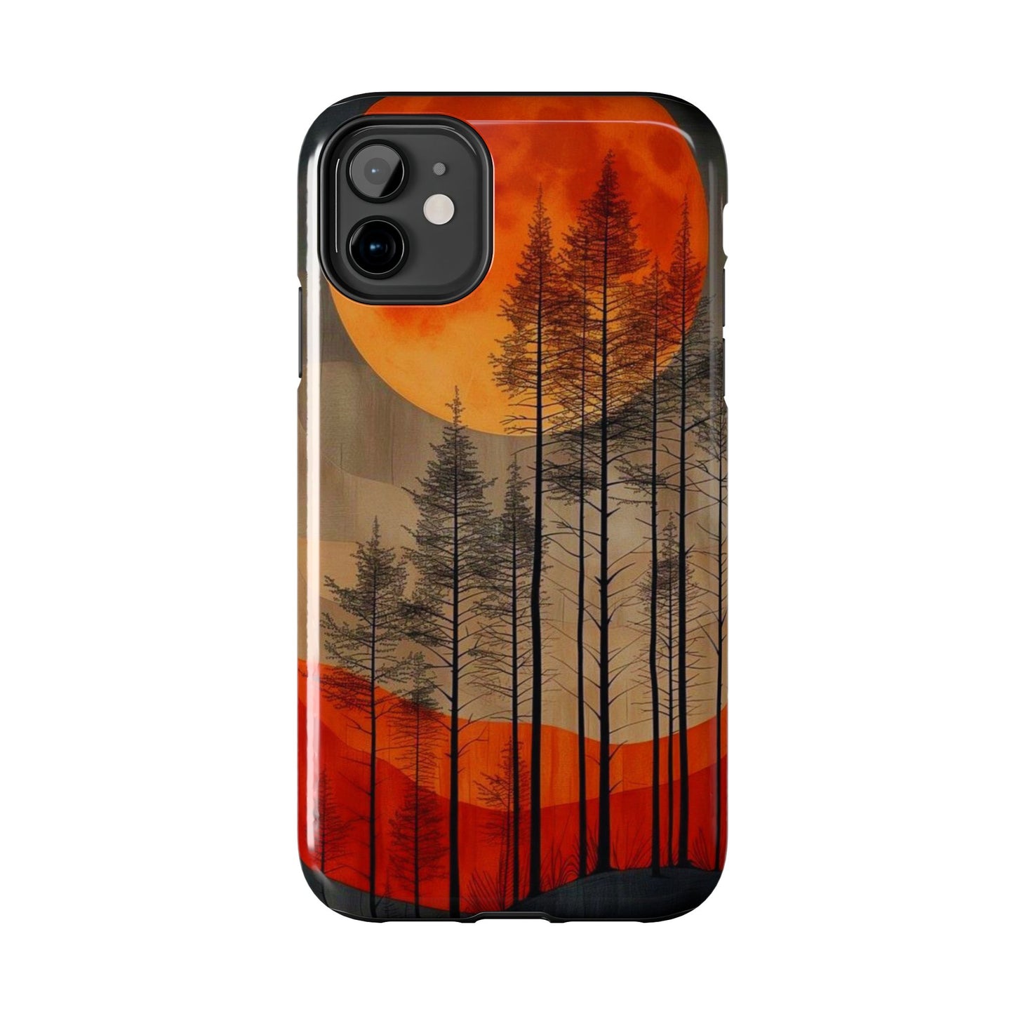 Moody Forest Moonrise iPhone Case – Dark Landscape Design, Dual-Layer Protection