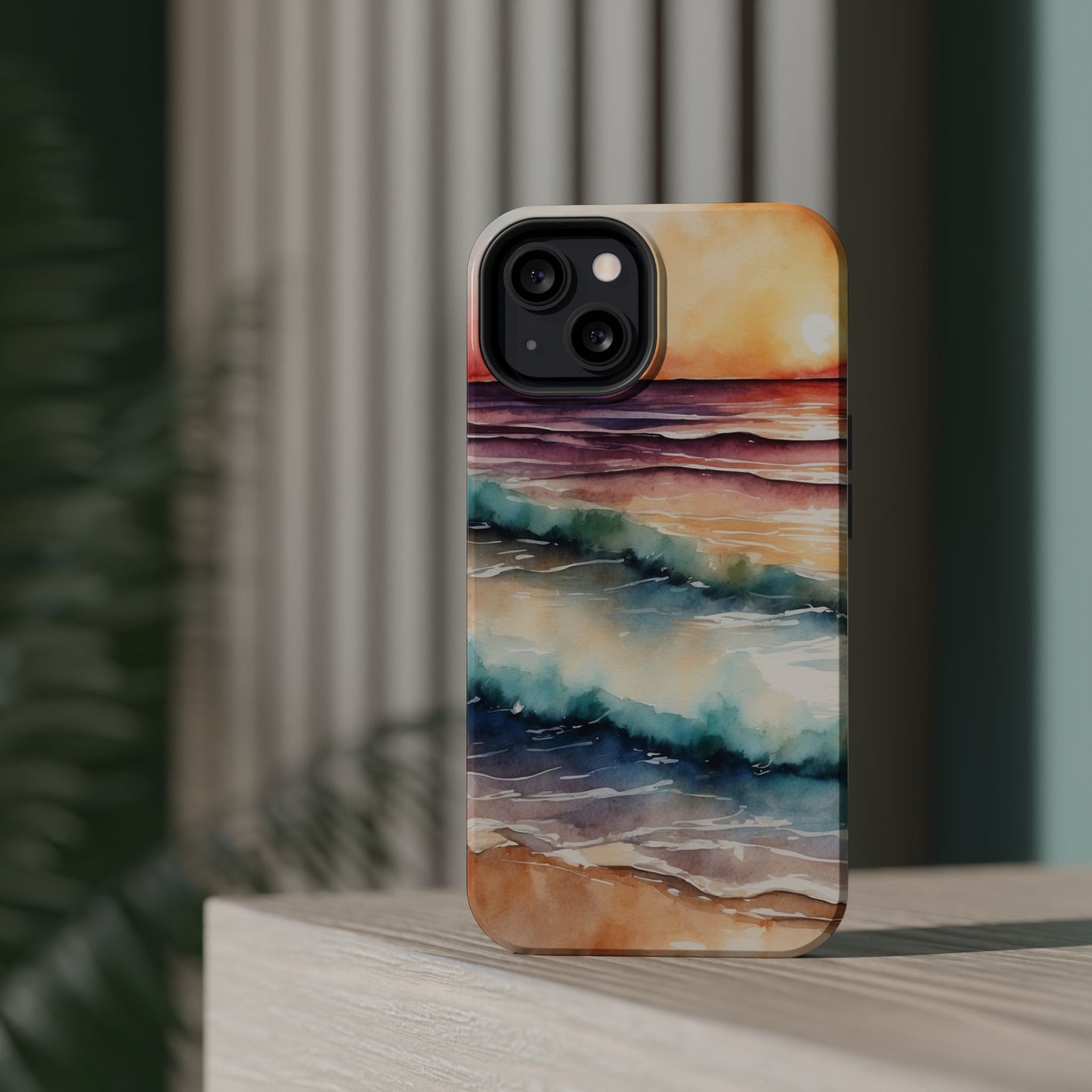 Sunset Waves MagSafe iPhone Case – Vibrant Watercolor Design