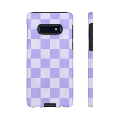 Lavender Checkerboard Samsung Galaxy Case – Shockproof, Smooth Matte Finish, Dual-Layer Design