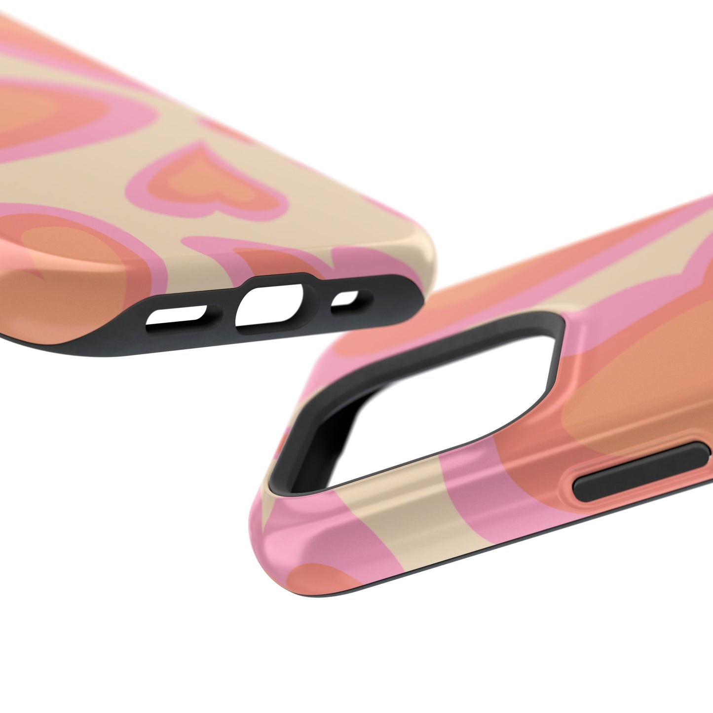 Retro Pink Hearts MagSafe iPhone Case – Shock-Resistant, Matte Finish, Dual-Layer Protection