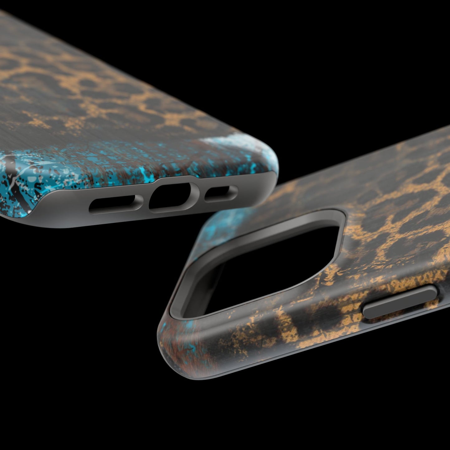 Boho Leopard and Turquoise Tough MagSafe iPhone Case – Rustic Western Design with Dual-Layer Protection