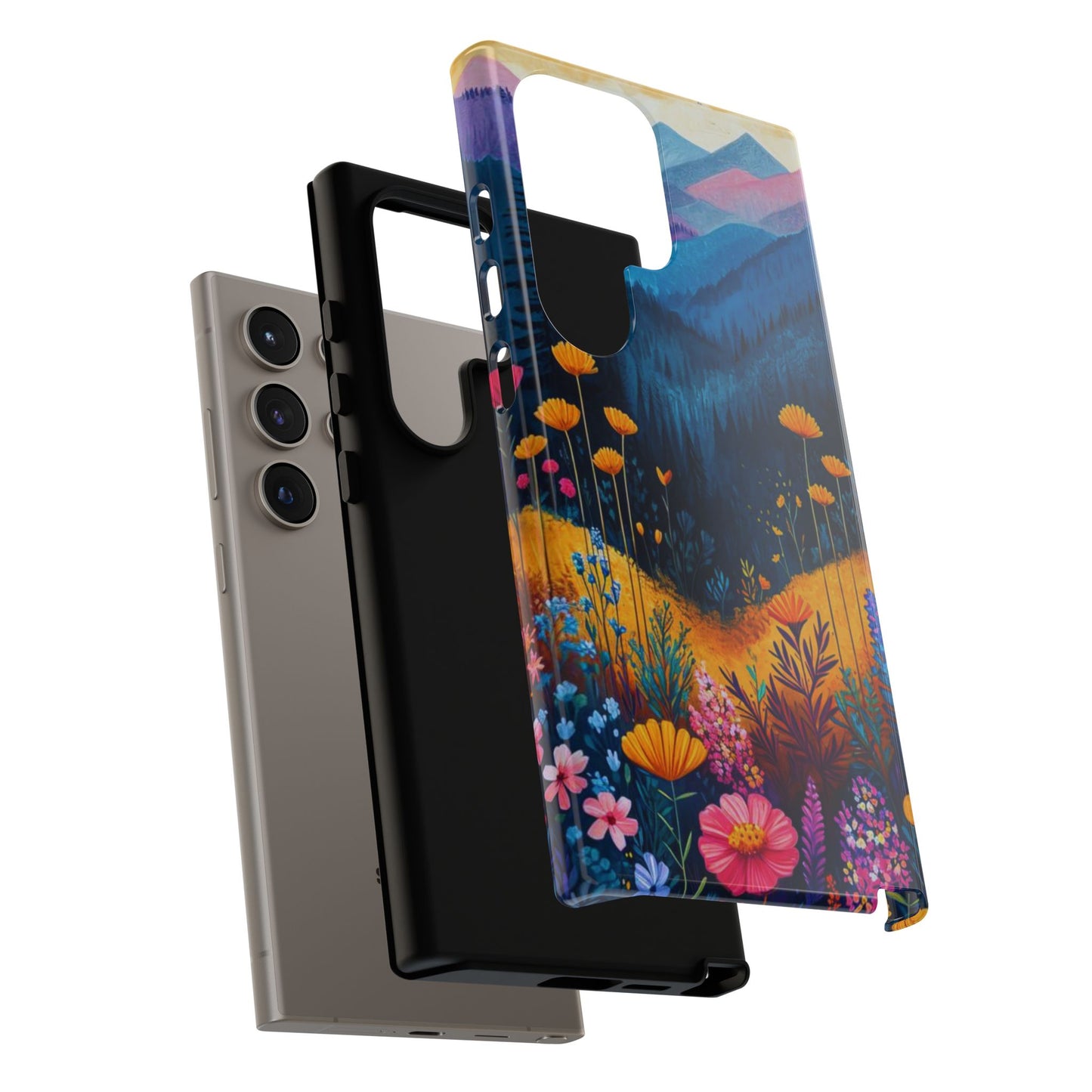 Vibrant Wildflower Mountain Samsung Galaxy  Case – Bold Nature Art, Dual-Layer Protection