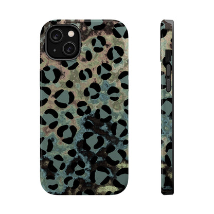 Moody Watercolor Leopard Print Tough MagSafe iPhone Case – Earthy Abstract Pattern with Dual-Layer Protection