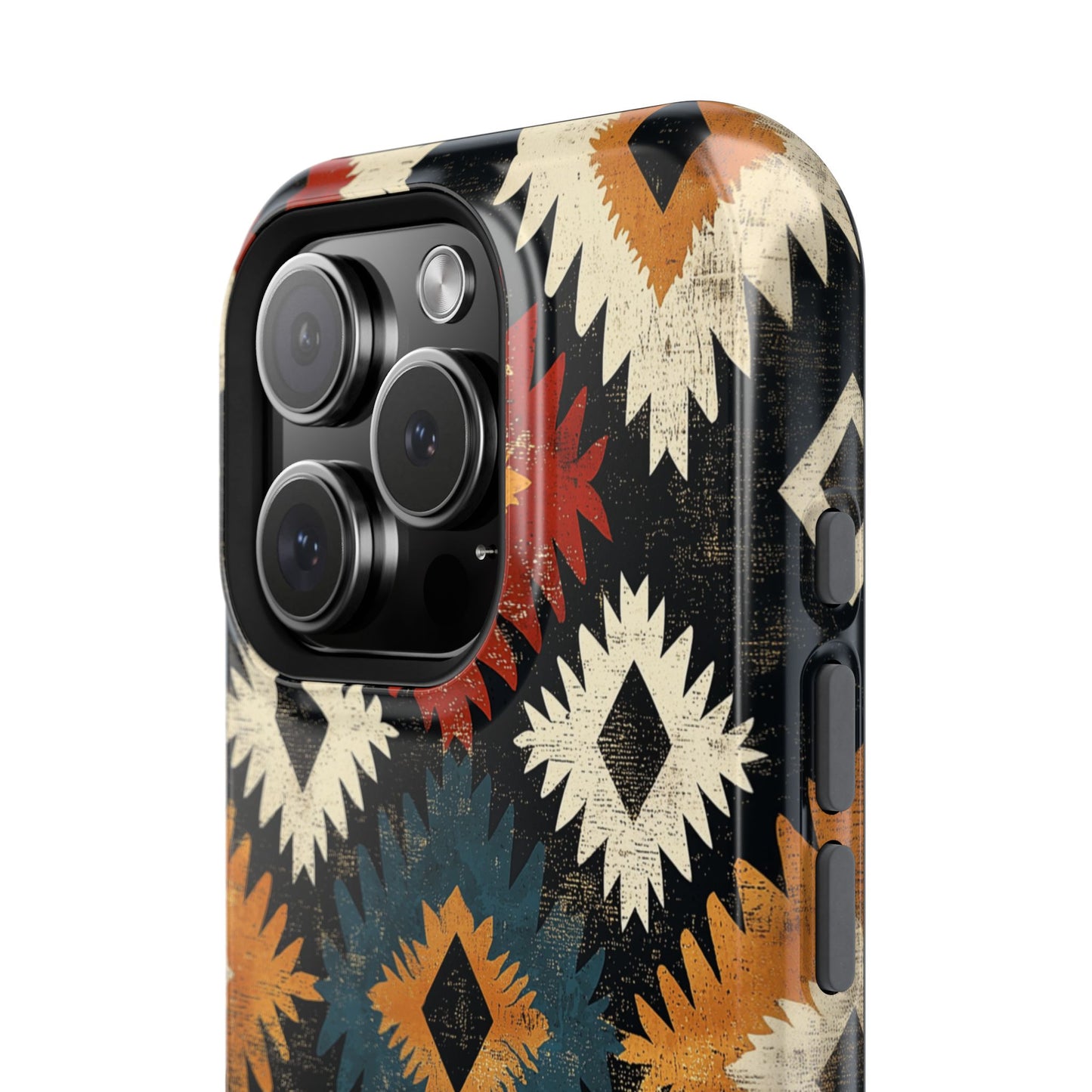 Rustic Tribal Sunburst Tough MagSafe iPhone Case – Vibrant Geometric Design, Dual-Layer Protection