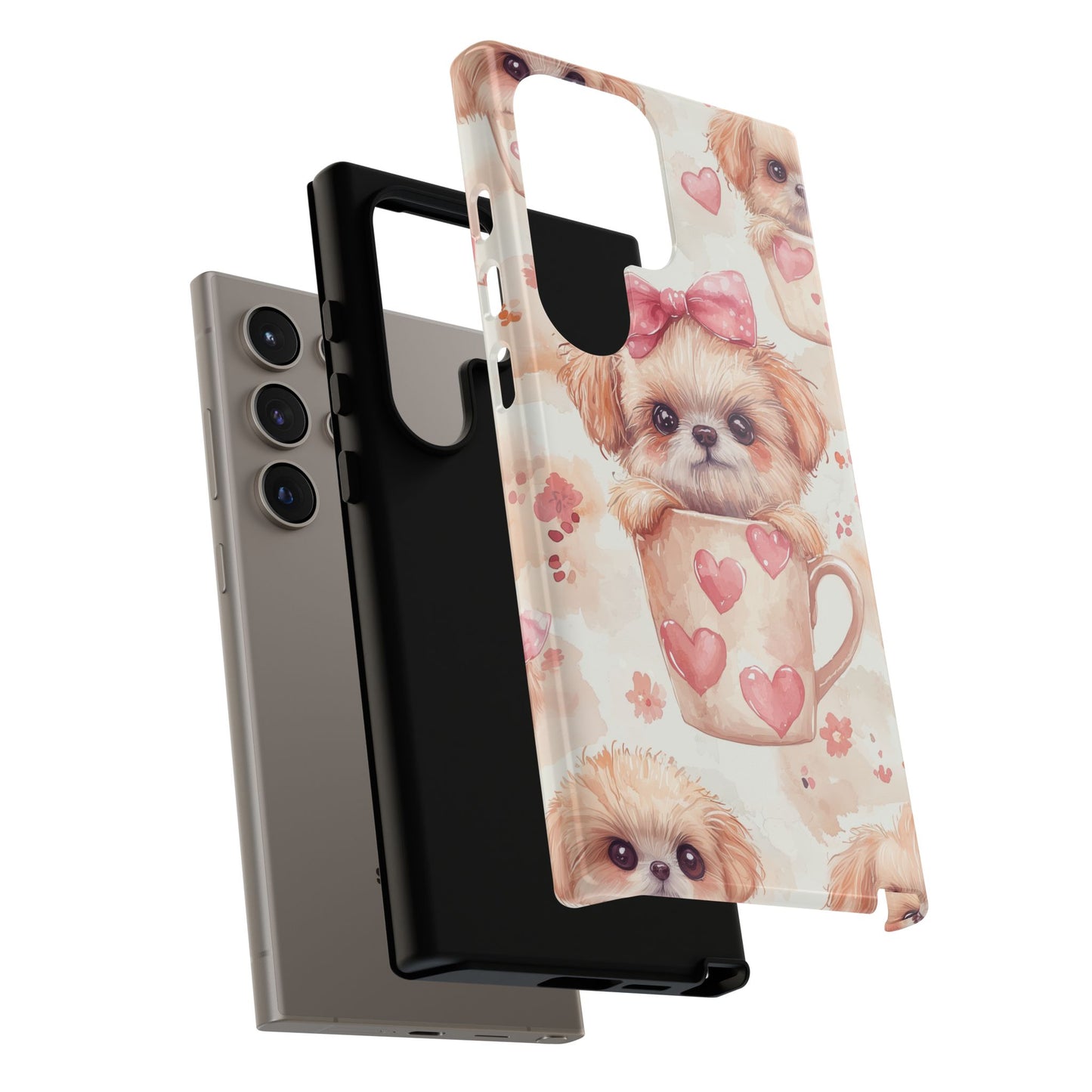 Adorable Puppy in Teacup Samsung Galaxy Case – Tough, Dual-Layer Protection with Cute Pink Bow Design