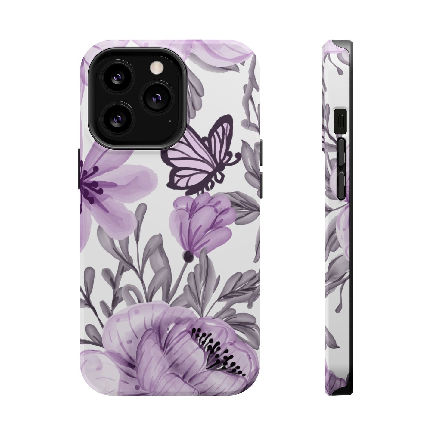 Lavender Bloom Butterfly MagSafe iPhone Case – Delicate Floral Design with Watercolor Details