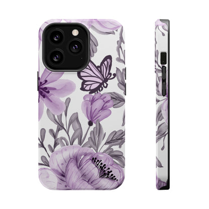 Lavender Bloom Butterfly MagSafe iPhone Case – Delicate Floral Design with Watercolor Details