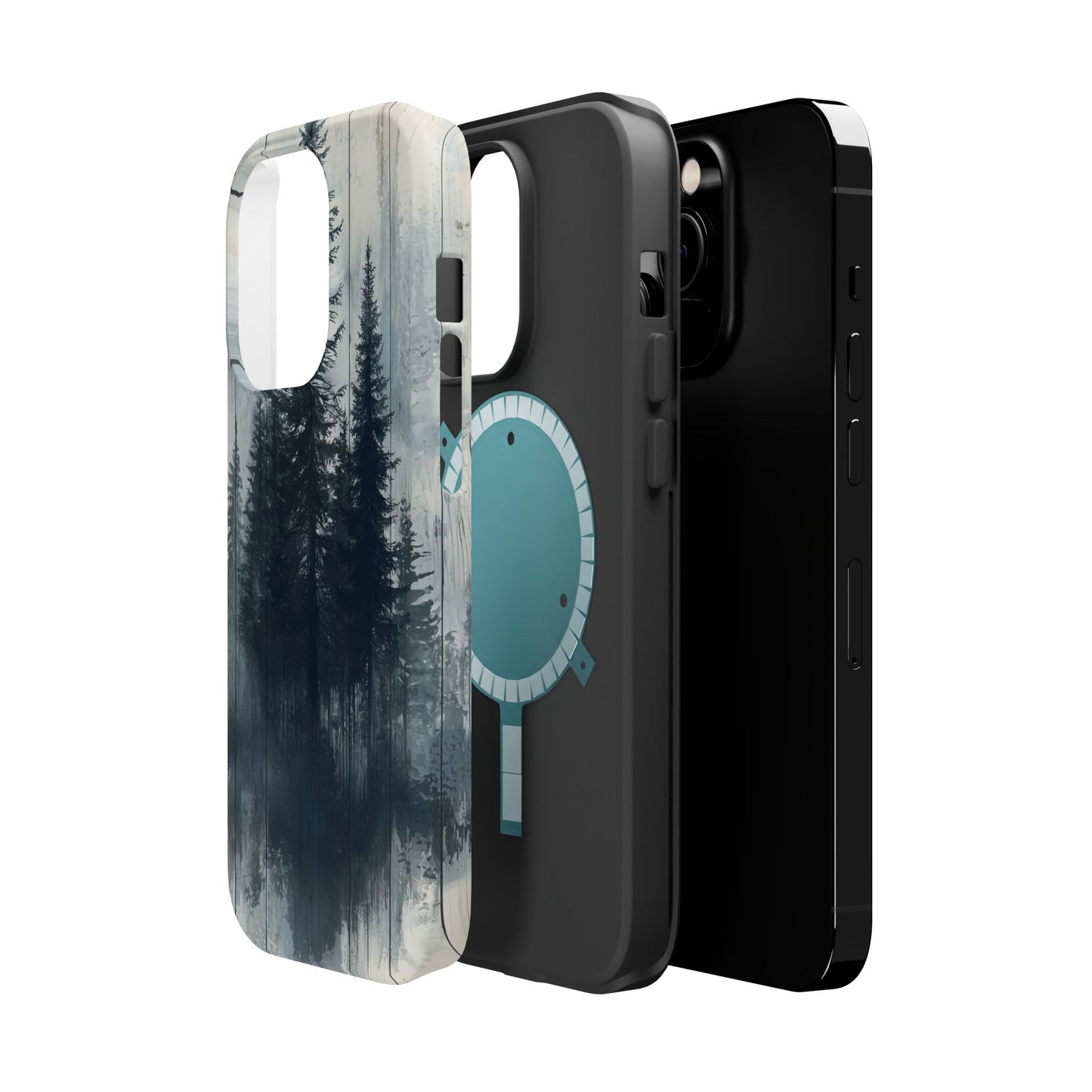 Rustic Pine Forest MagSafe iPhone Case - Blue Toned Woodland Design