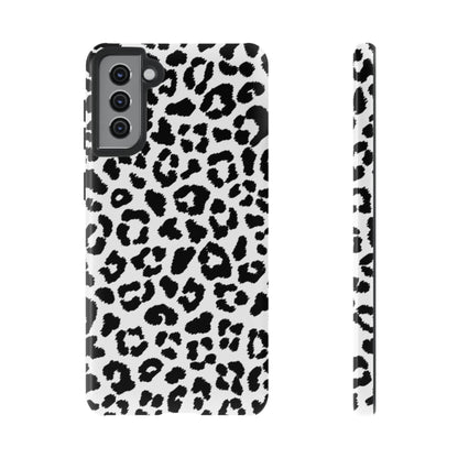 Monochrome Leopard Print Tough Samsung Galaxy Case – Classic Black and White Design with Dual-Layer Protection