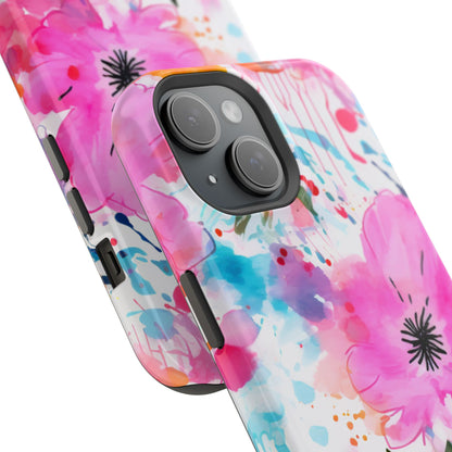 Color Splash Pink & Orange Watercolor Floral - MagSafe iPhone Case