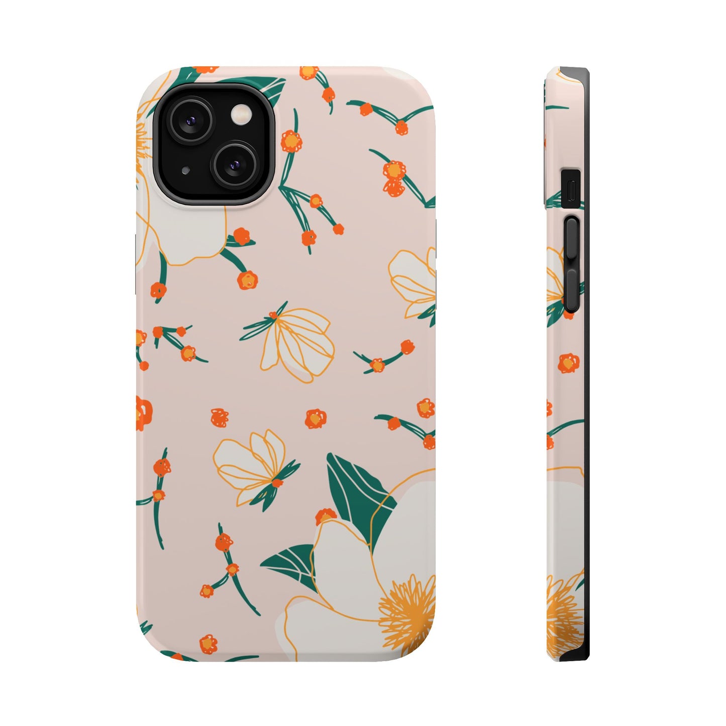 Elegant Magnolia Blossom Tough MagSafe iPhone Case – Soft Blush Background, Shock-Resistant Design