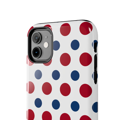 Patriotic Navy, White, and Red Polka Dot iPhone Case