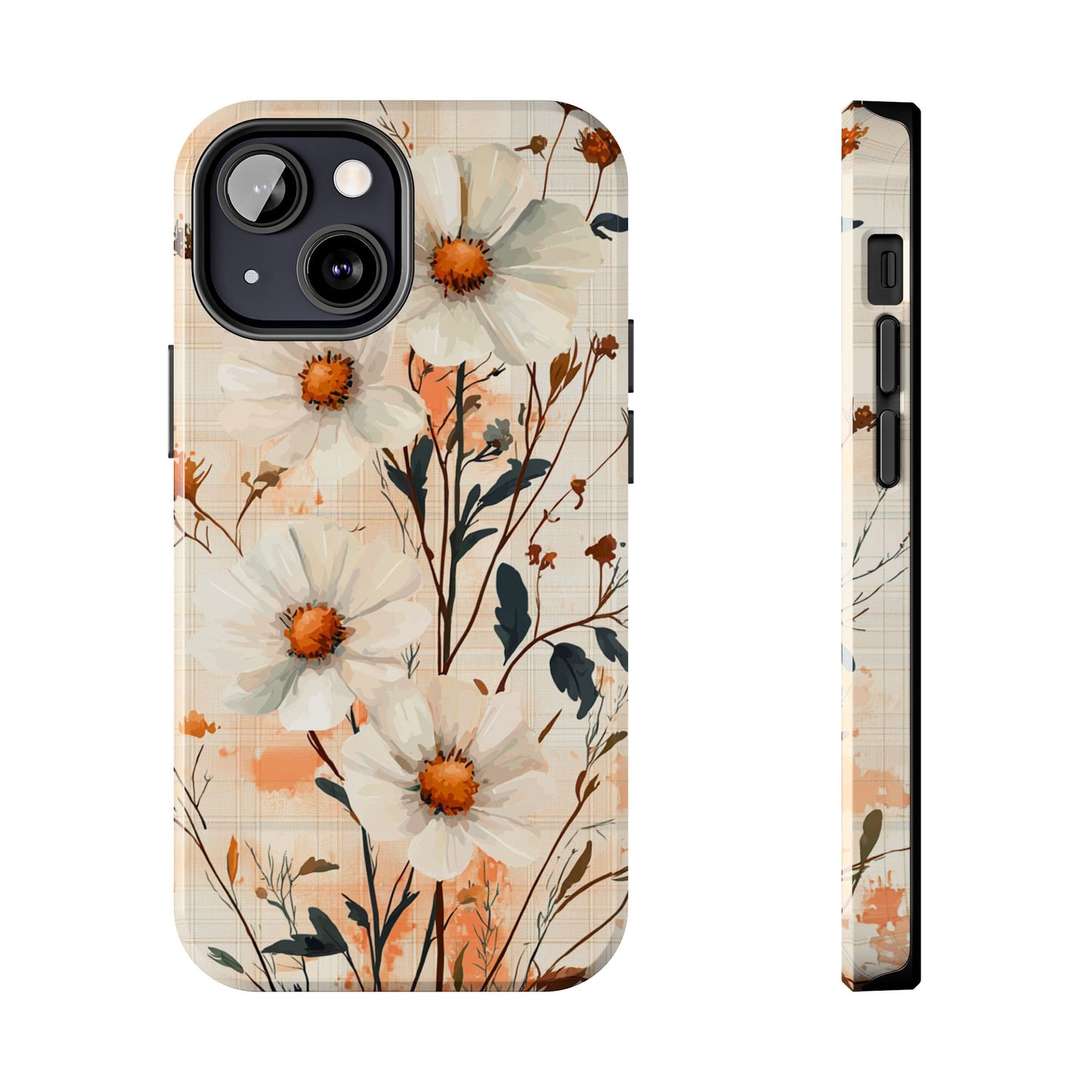 Pastel Orange Floral iPhone Case - Elegant Plaid Protective Cover