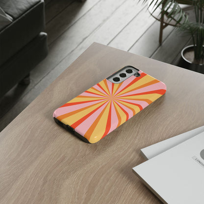 Bold Retro Sunburst Samsung Galaxy Case – Vibrant 70s-Inspired Rays in Orange, Pink, and Yellow