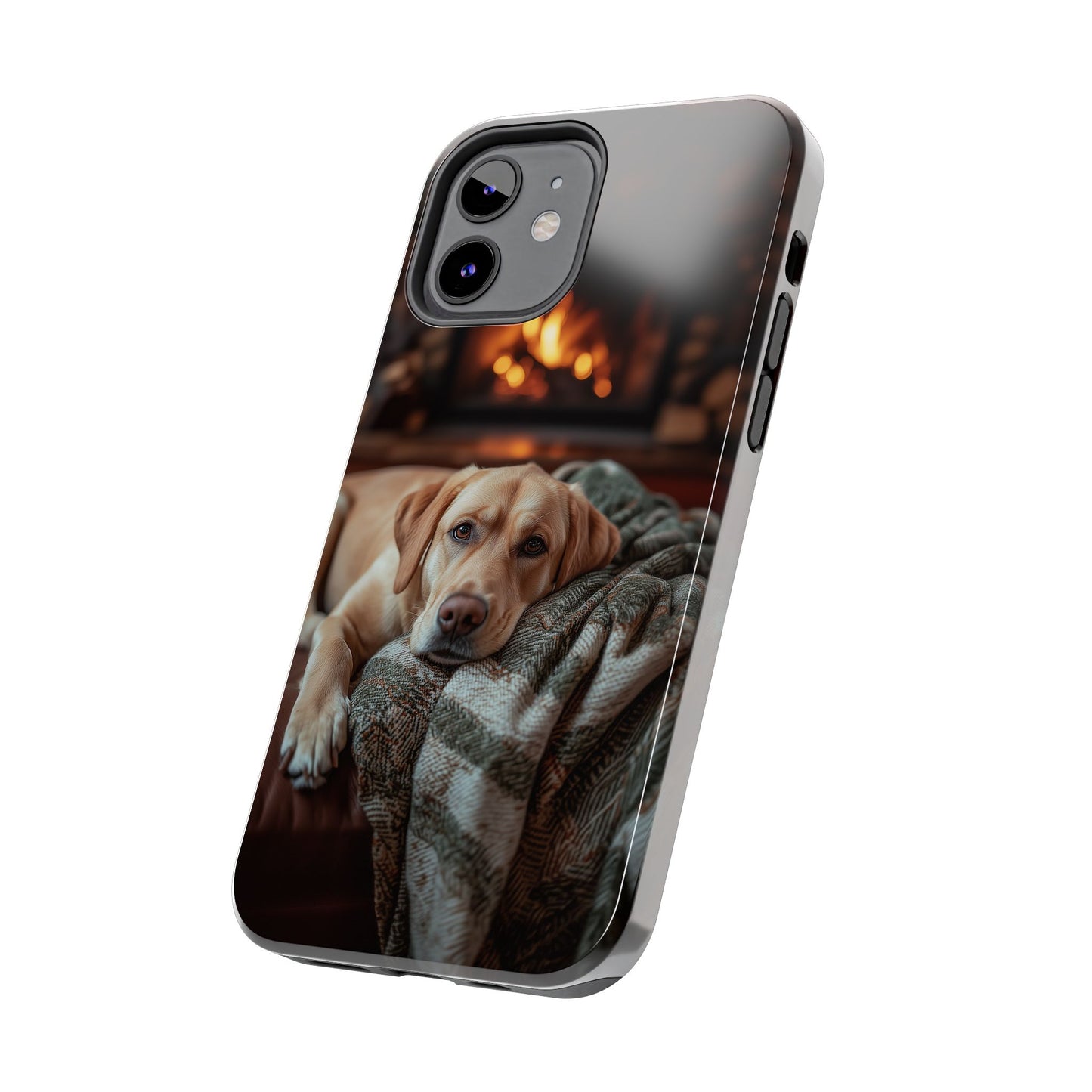 Cozy Labrador by Fireplace iPhone Case – Rustic Cabin Protective Cover