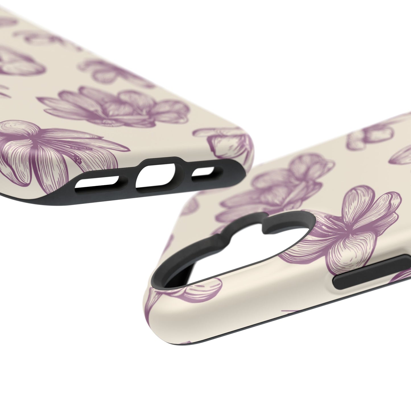 Vintage Botanical Floral Tough MagSafe iPhone Case – Hand-Drawn Purple Flowers, Shockproof Design