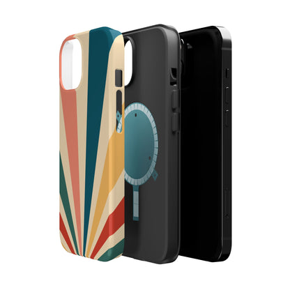 Retro Sunbeam MagSafe iPhone Case – 70s-Inspired Radiating Stripes in Coral, Teal, and Mustard