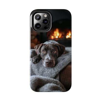 Cozy German Shorthaired Pointer iPhone Case – Rustic Fireplace Protective Cover