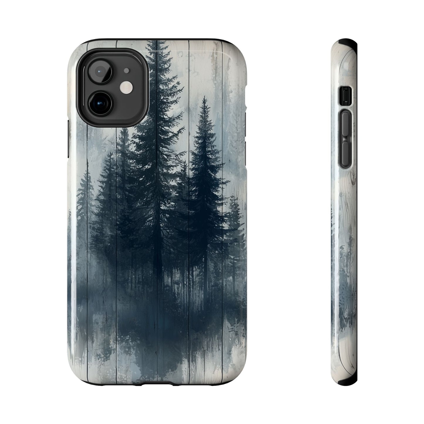 Rustic Pine Forest iPhone Case - Blue Toned Woodland Country Design