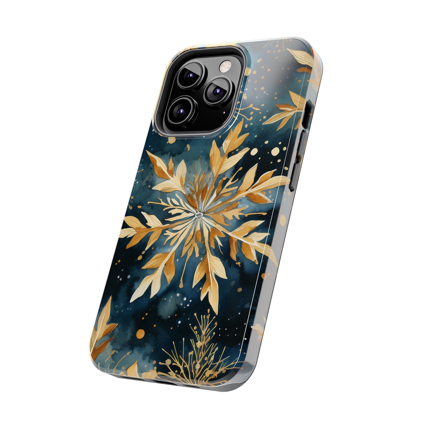 Gold Floral Snowflakes on Midnight Blue - iPhone Series Case