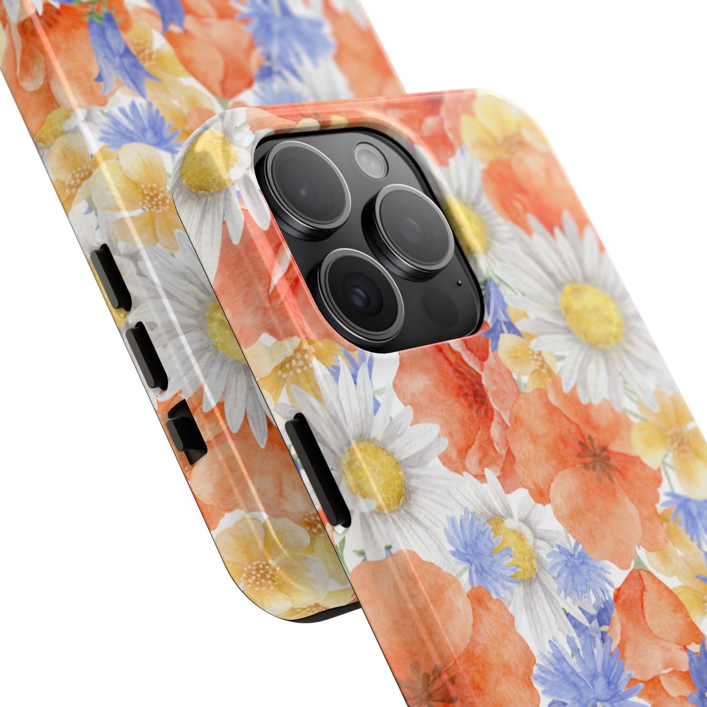 Watercolor Wildflower Pattern iPhone Case – Durable Matte Finish with Daisy, Poppy & Cornflower Design