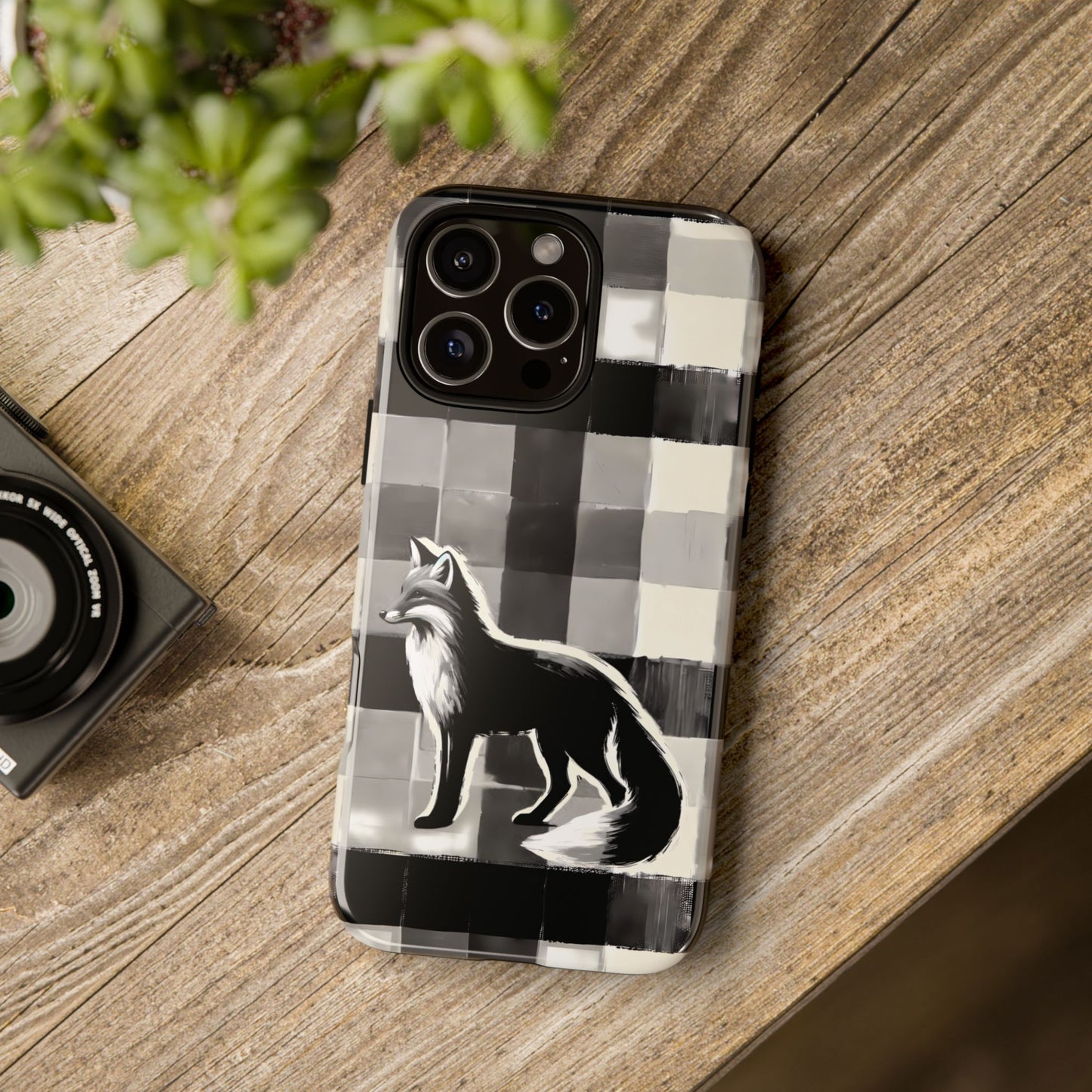 Black White Fox Phone Case - Monochrome Mystique