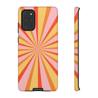 Bold Retro Sunburst Samsung Galaxy Case – Vibrant 70s-Inspired Rays in Orange, Pink, and Yellow