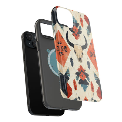 Southwestern Boho Skull Tough MagSafe iPhone Case – Durable Matte Finish, Dual-Layer Protection