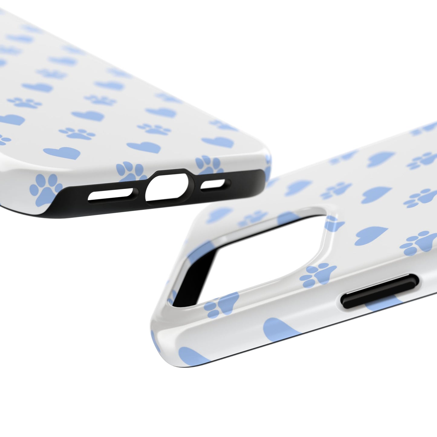 iPhone Case - Blue Paw Print & Heart Design