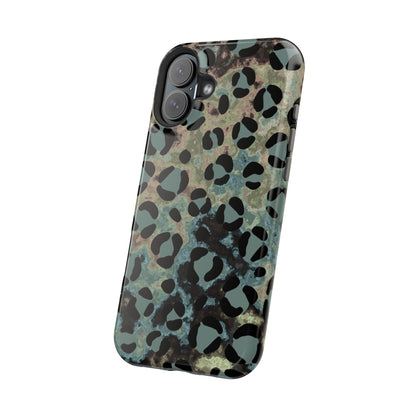 Moody Watercolor Leopard Print Tough MagSafe iPhone Case – Earthy Abstract Pattern with Dual-Layer Protection