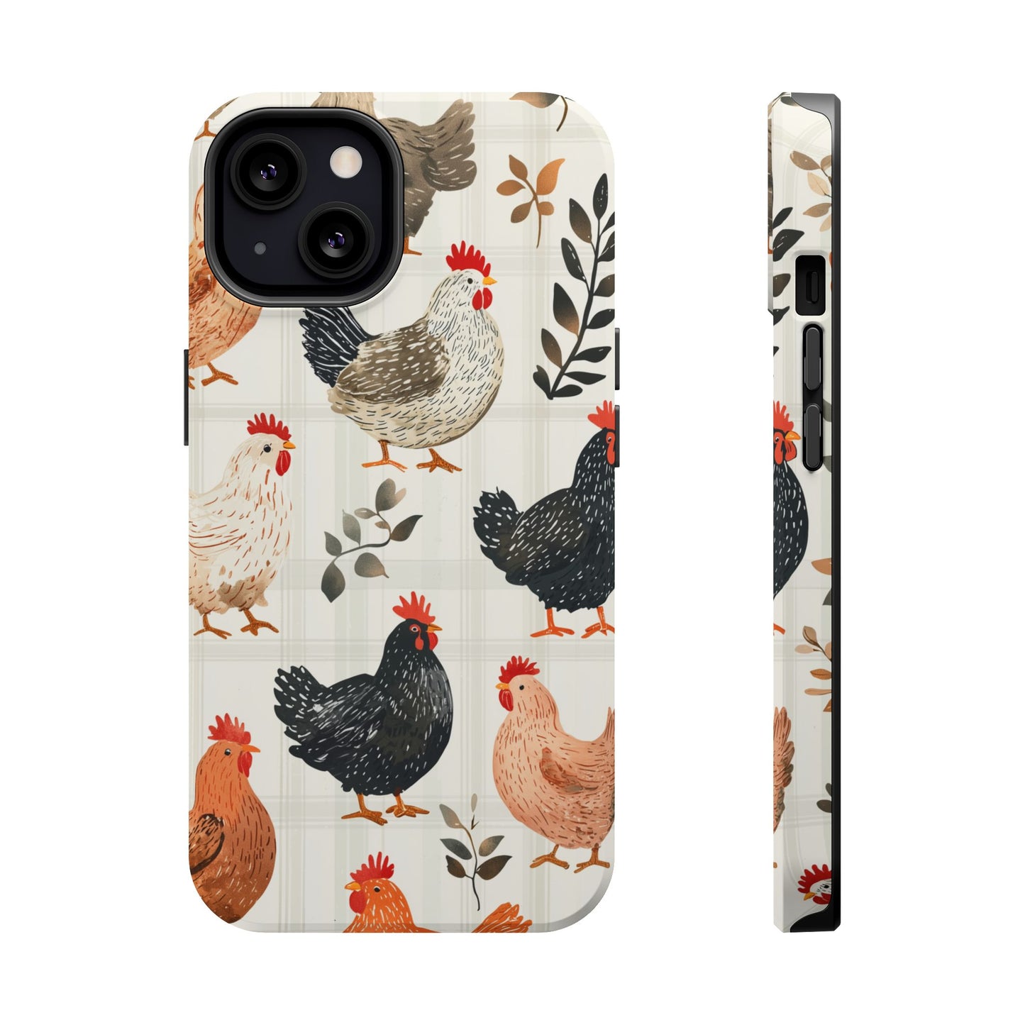 MagSafe iPhone Case: Vintage Chicken & Leaves – Farmhouse Style Case