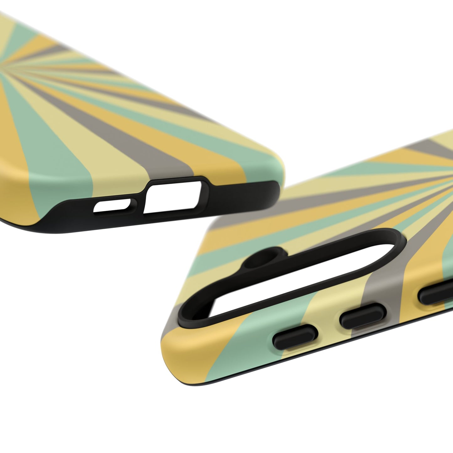 Vintage Sunburst Rays Samsung Galaxy Case – Bold 70s-Inspired Burst in Yellow, Mint, and Gray