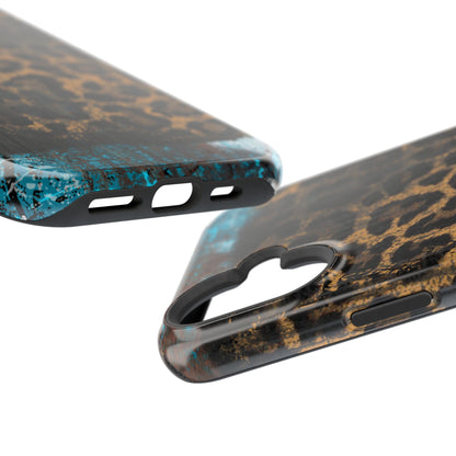 Boho Leopard and Turquoise Tough MagSafe iPhone Case – Rustic Western Design with Dual-Layer Protection