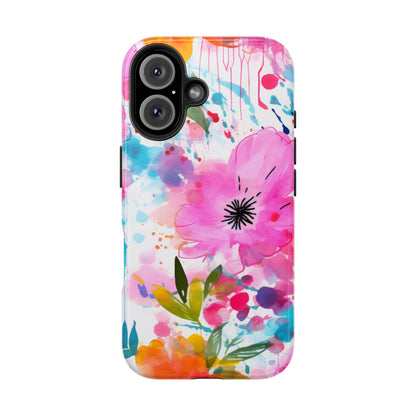 Color Splash Pink & Orange Watercolor Floral - iPhone Case