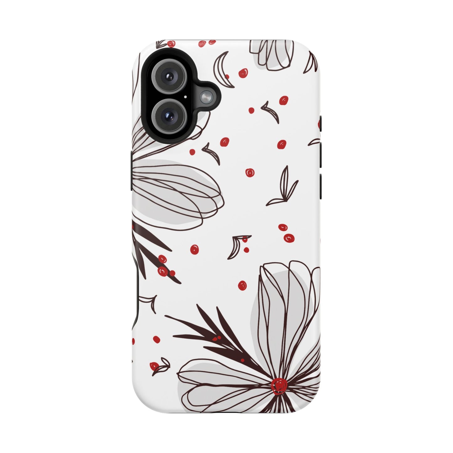 Minimalist Line Art Floral Tough MagSafe iPhone Case – Bold Red and Black Design, Shockproof Protection