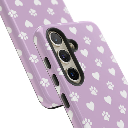 Purple Hearts & Paw Prints - Cute Pet Lover Phone Case