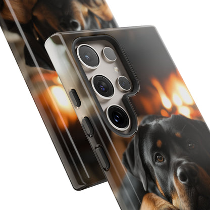 Cozy Rottweiler by the Fireplace Samsung Galaxy Case – Warm Rustic Design