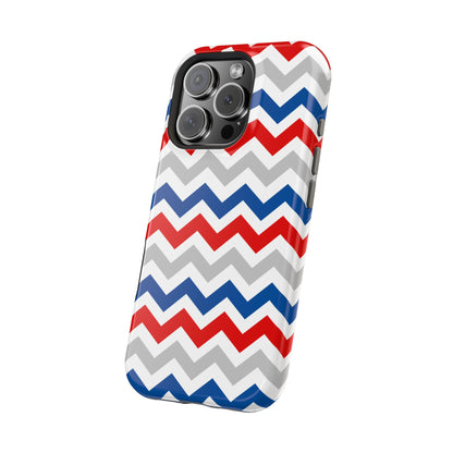 Patriotic Red, White & Blue Chevron – MagSafe Compatible iPhone Case