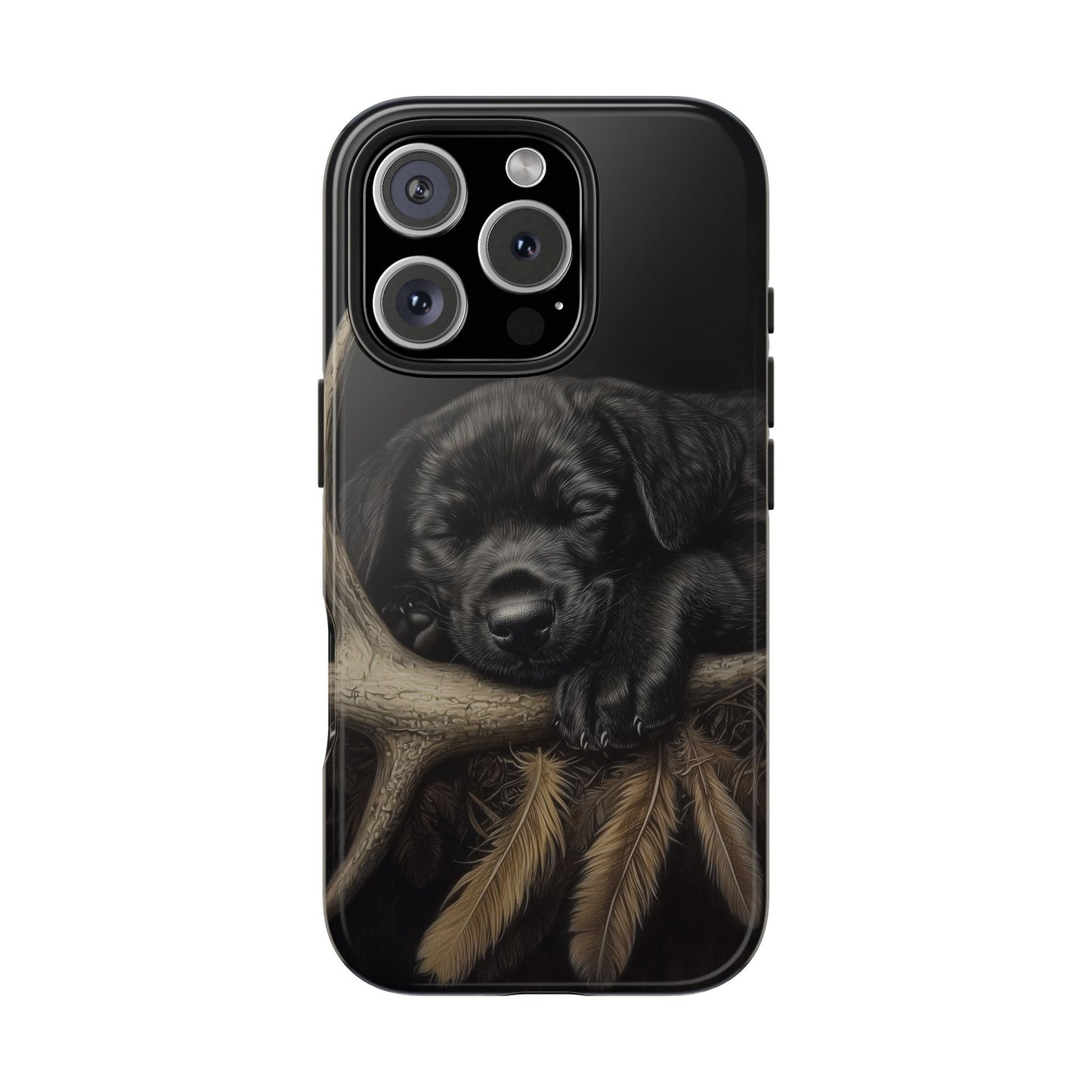 Adorable Black Labrador Puppy on Feathers iPhone Case